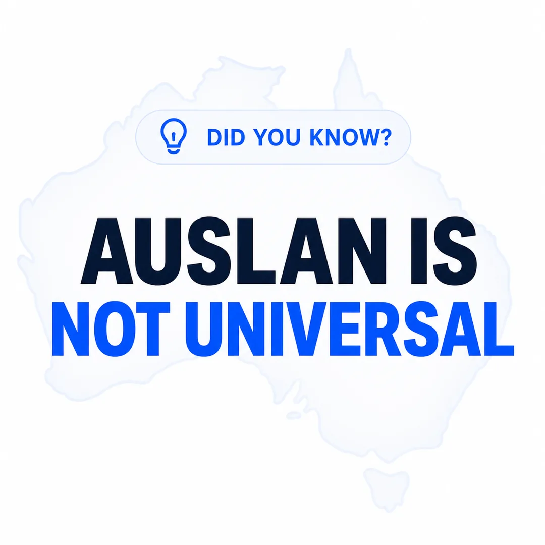 An Auslearn graphic explaining that Auslan is not universal.